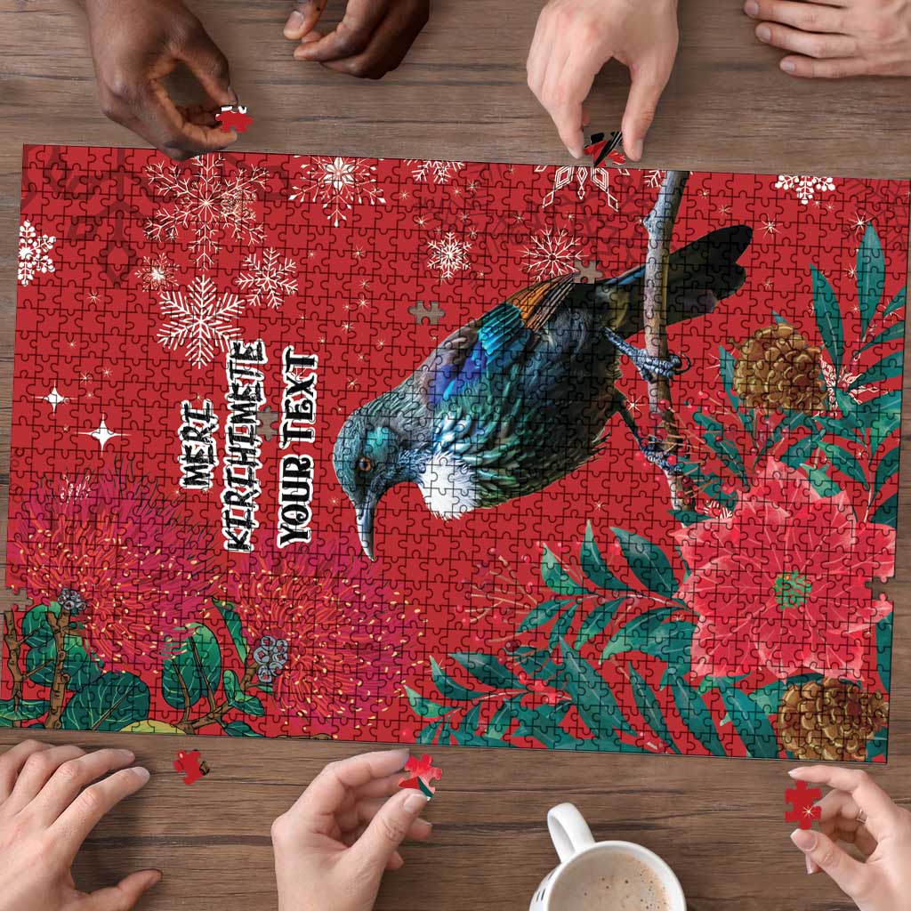 Tui Meri Kirihimete Personalised Puzzle Pohutukawa Flowers Red Motif - Aussie Hoodie