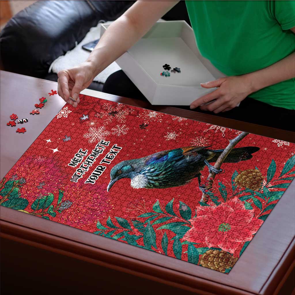 Tui Meri Kirihimete Personalised Puzzle Pohutukawa Flowers Red Motif - Aussie Hoodie