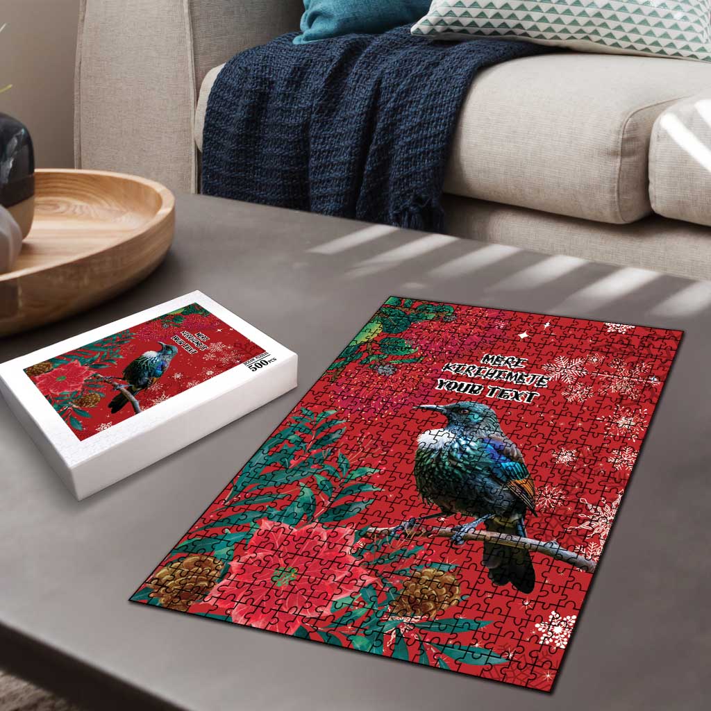 Tui Meri Kirihimete Personalised Puzzle Pohutukawa Flowers Red Motif - Aussie Hoodie