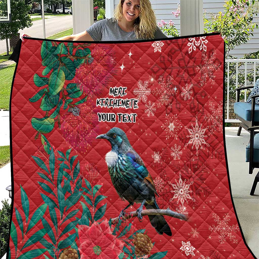 Tui Meri Kirihimete Personalised Quilt Pohutukawa Flowers Red Motif - Aussie Hoodie