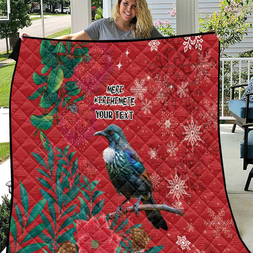 Tui Meri Kirihimete Personalised Quilt Pohutukawa Flowers Red Motif - Aussie Hoodie