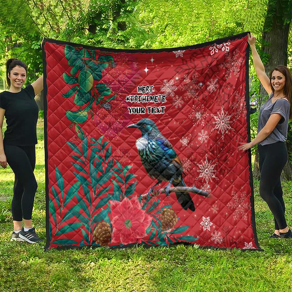 Tui Meri Kirihimete Personalised Quilt Pohutukawa Flowers Red Motif - Aussie Hoodie