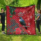 Tui Meri Kirihimete Personalised Quilt Pohutukawa Flowers Red Motif - Aussie Hoodie