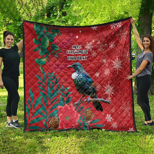 Tui Meri Kirihimete Personalised Quilt Pohutukawa Flowers Red Motif - Aussie Hoodie