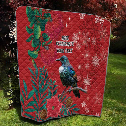 Tui Meri Kirihimete Personalised Quilt Pohutukawa Flowers Red Motif - Aussie Hoodie