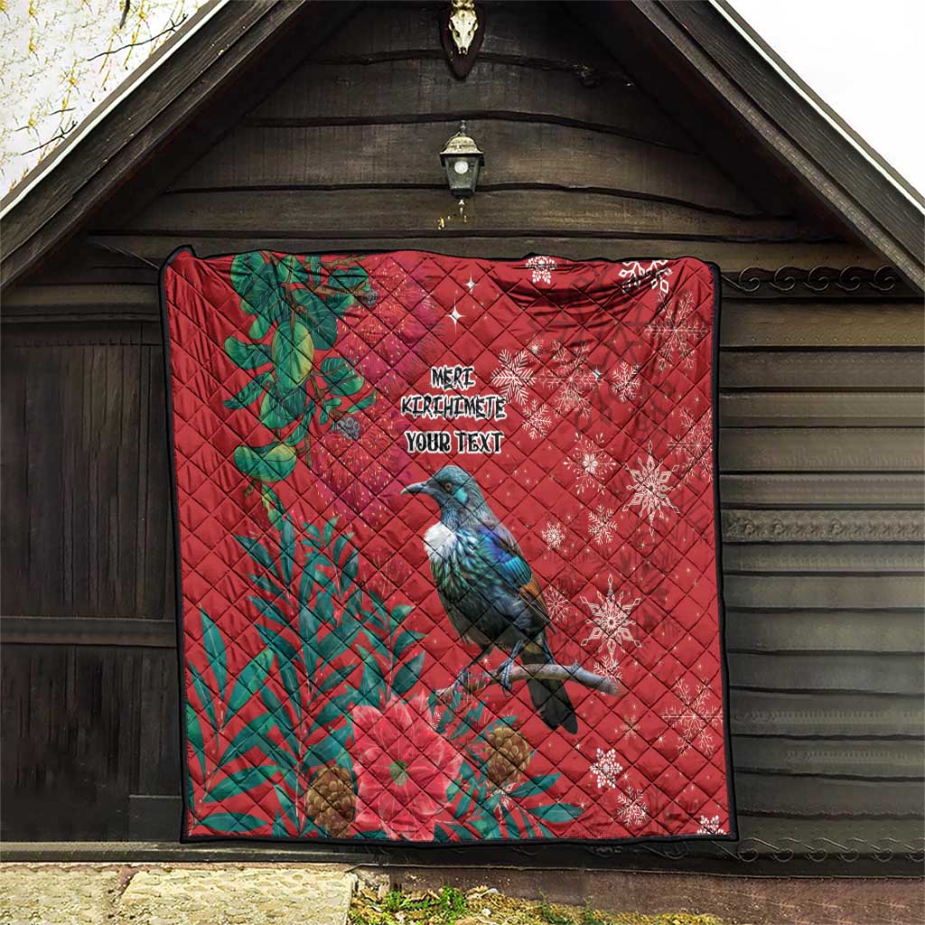 Tui Meri Kirihimete Personalised Quilt Pohutukawa Flowers Red Motif - Aussie Hoodie