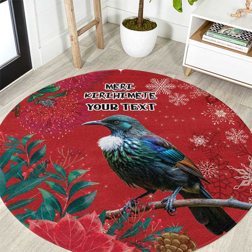 Tui Meri Kirihimete Personalised Round Carpet Pohutukawa Flowers Red Motif - Aussie Hoodie