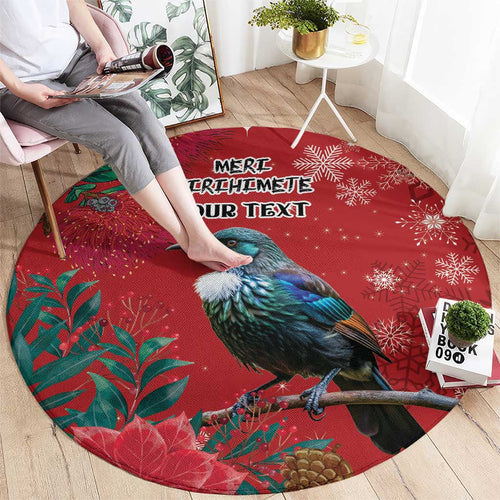 Tui Meri Kirihimete Personalised Round Carpet Pohutukawa Flowers Red Motif - Aussie Hoodie