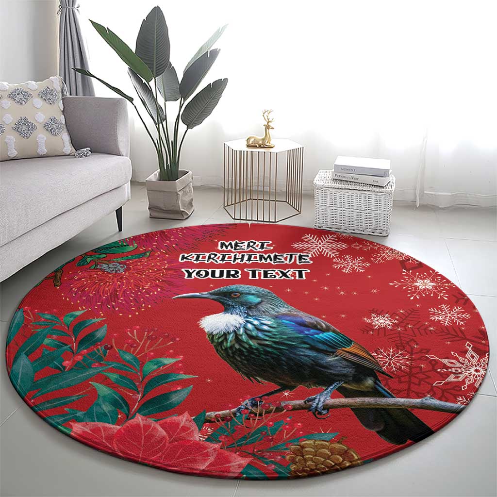 Tui Meri Kirihimete Personalised Round Carpet Pohutukawa Flowers Red Motif - Aussie Hoodie