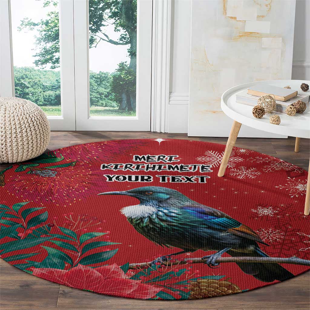 Tui Meri Kirihimete Personalised Round Carpet Pohutukawa Flowers Red Motif - Aussie Hoodie