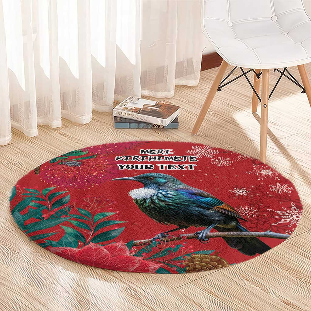 Tui Meri Kirihimete Personalised Round Carpet Pohutukawa Flowers Red Motif - Aussie Hoodie