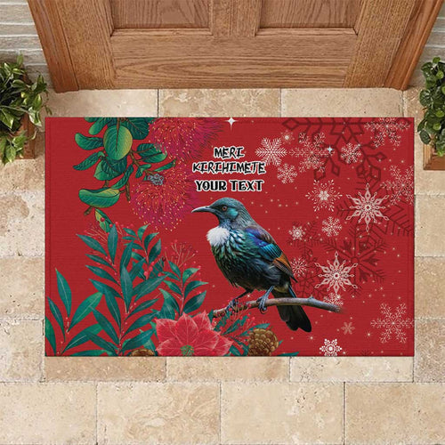 Tui Meri Kirihimete Personalised Rubber Doormat Pohutukawa Flowers Red Motif - Aussie Hoodie