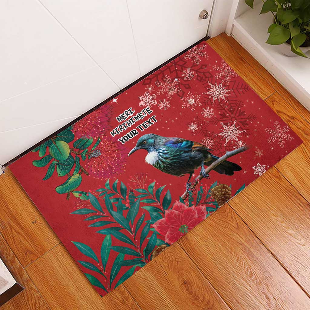 Tui Meri Kirihimete Personalised Rubber Doormat Pohutukawa Flowers Red Motif - Aussie Hoodie