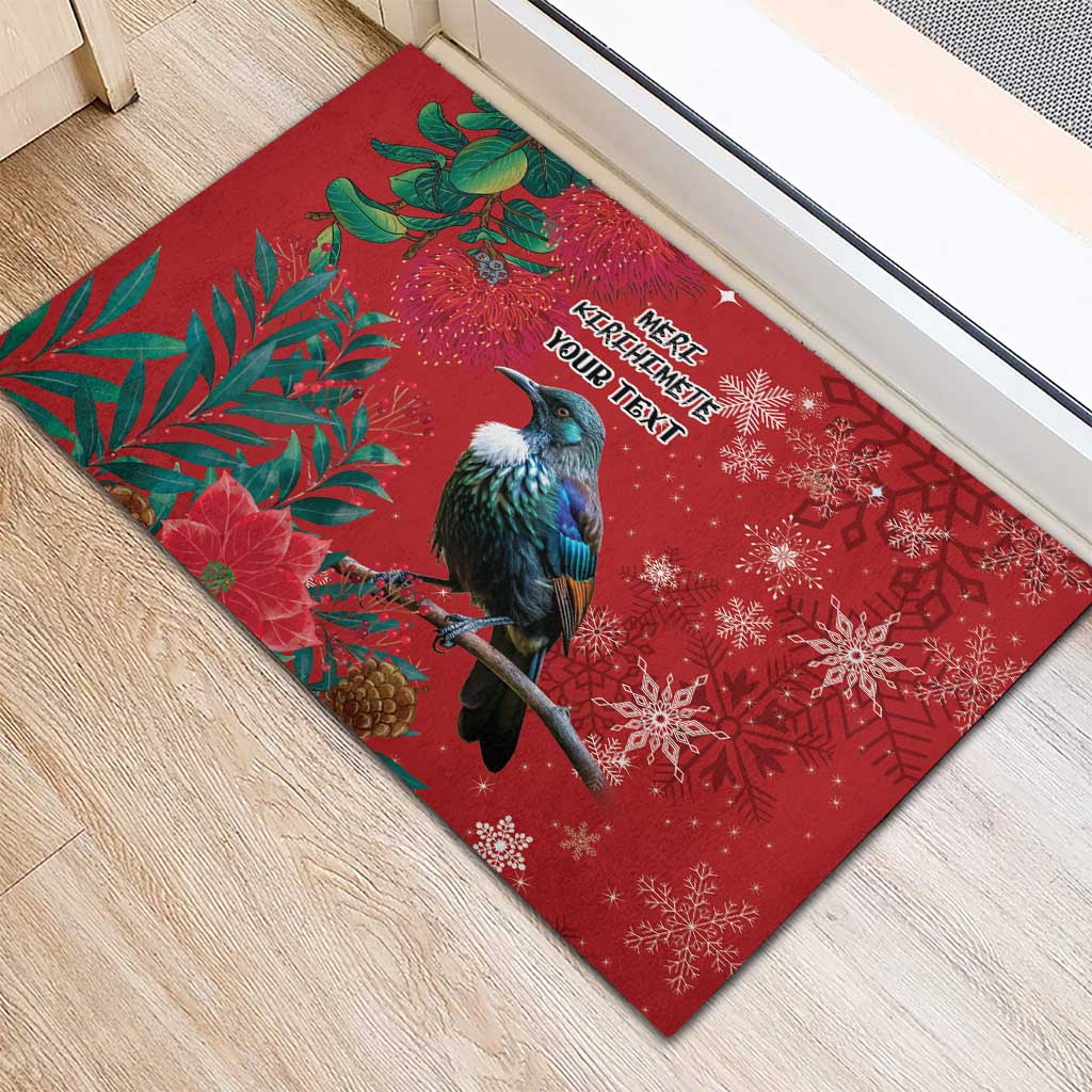 Tui Meri Kirihimete Personalised Rubber Doormat Pohutukawa Flowers Red Motif - Aussie Hoodie