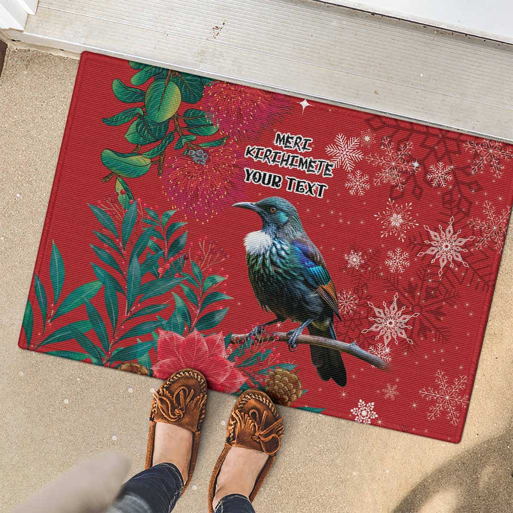 Tui Meri Kirihimete Personalised Rubber Doormat Pohutukawa Flowers Red Motif - Aussie Hoodie