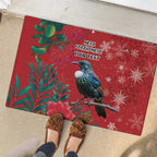 Tui Meri Kirihimete Personalised Rubber Doormat Pohutukawa Flowers Red Motif - Aussie Hoodie