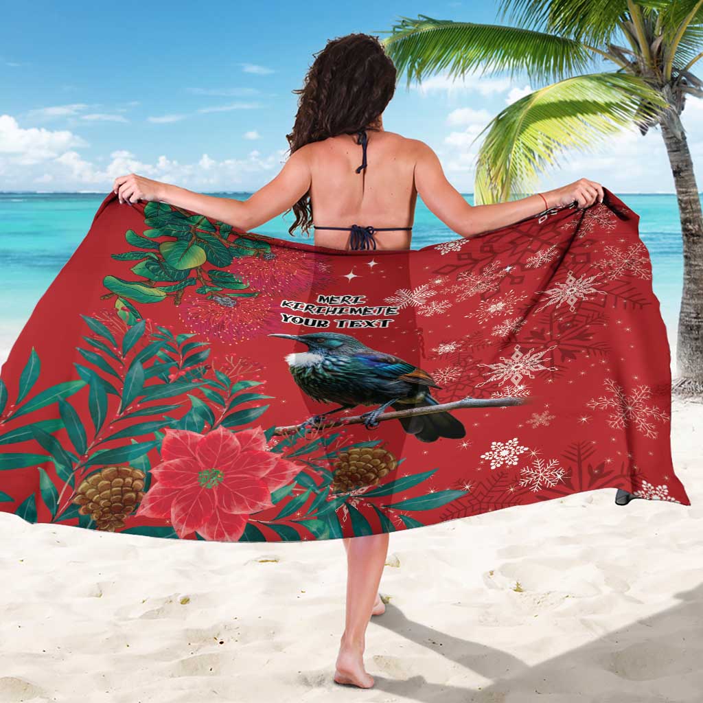 Tui Meri Kirihimete Personalised Sarong Pohutukawa Flowers Red Motif - Aussie Hoodie
