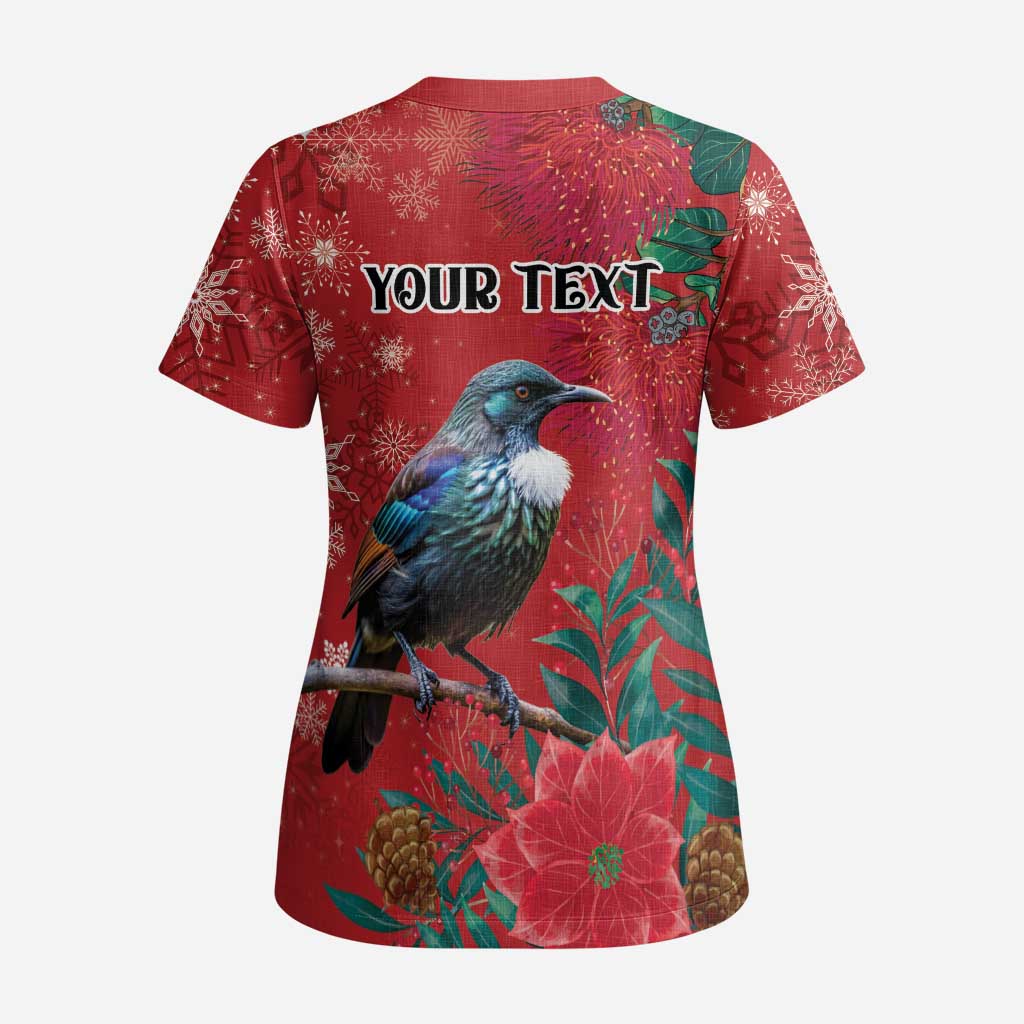 Tui Meri Kirihimete Personalised Scrub Top Pohutukawa Flowers Red Motif - Aussie Hoodie