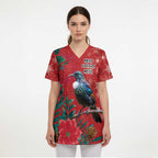 Tui Meri Kirihimete Personalised Scrub Top Pohutukawa Flowers Red Motif - Aussie Hoodie
