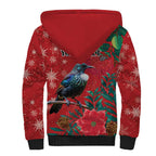 Tui Meri Kirihimete Personalised Sherpa Hoodie Pohutukawa Flowers Red Motif - Aussie Hoodie