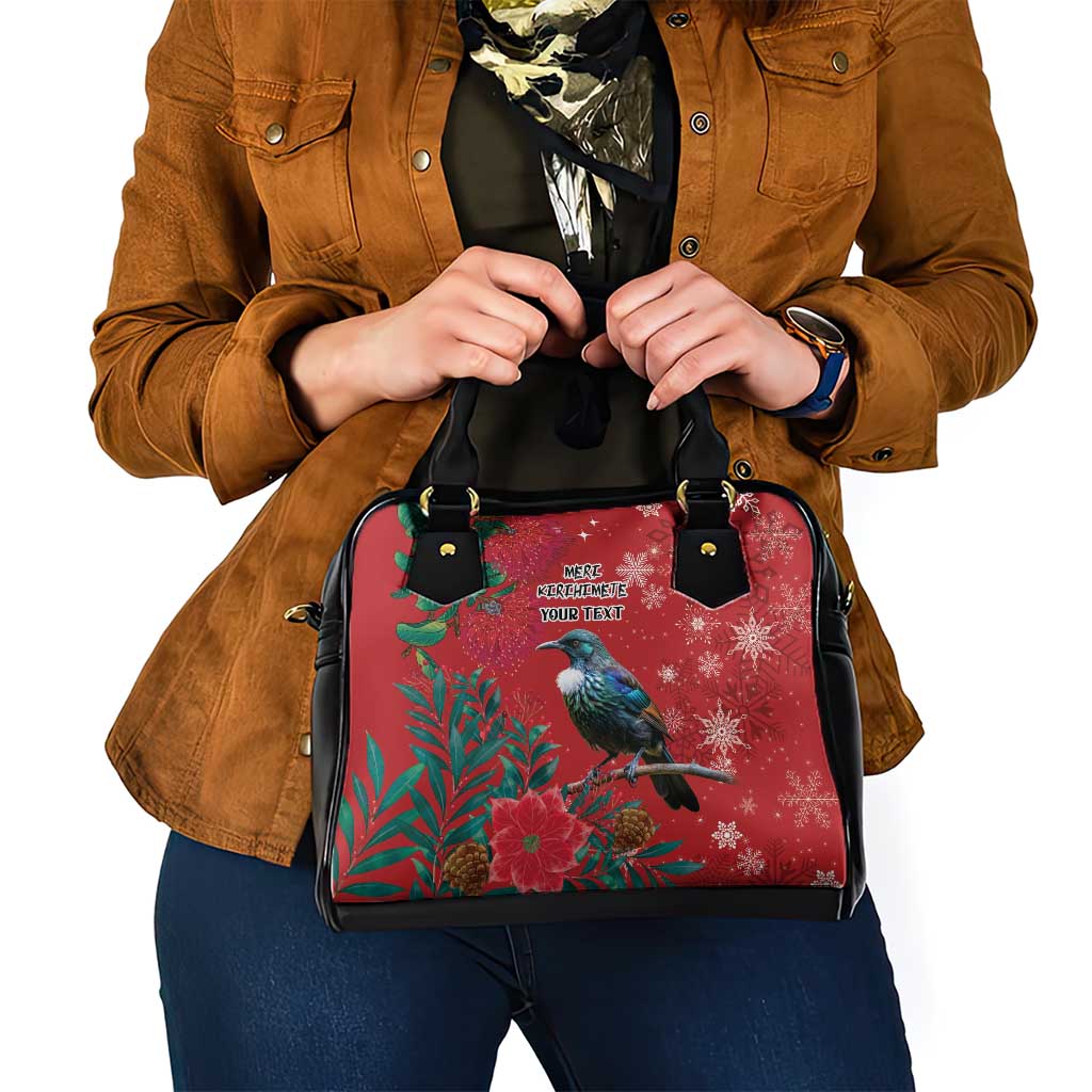 Tui Meri Kirihimete Personalised Shoulder Handbag Pohutukawa Flowers Red Motif - Aussie Hoodie