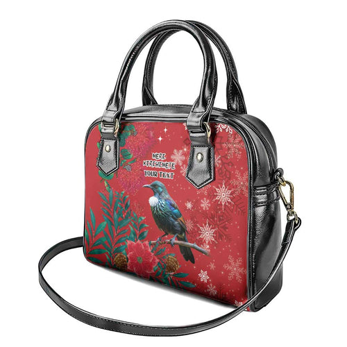Tui Meri Kirihimete Personalised Shoulder Handbag Pohutukawa Flowers Red Motif - Aussie Hoodie