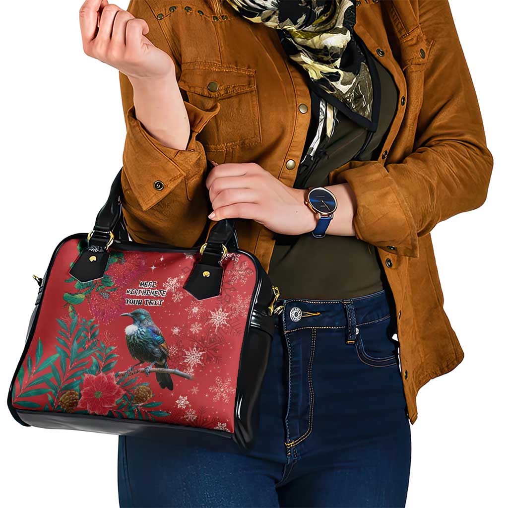 Tui Meri Kirihimete Personalised Shoulder Handbag Pohutukawa Flowers Red Motif - Aussie Hoodie