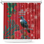 Tui Meri Kirihimete Personalised Shower Curtain Pohutukawa Flowers Red Motif - Aussie Hoodie