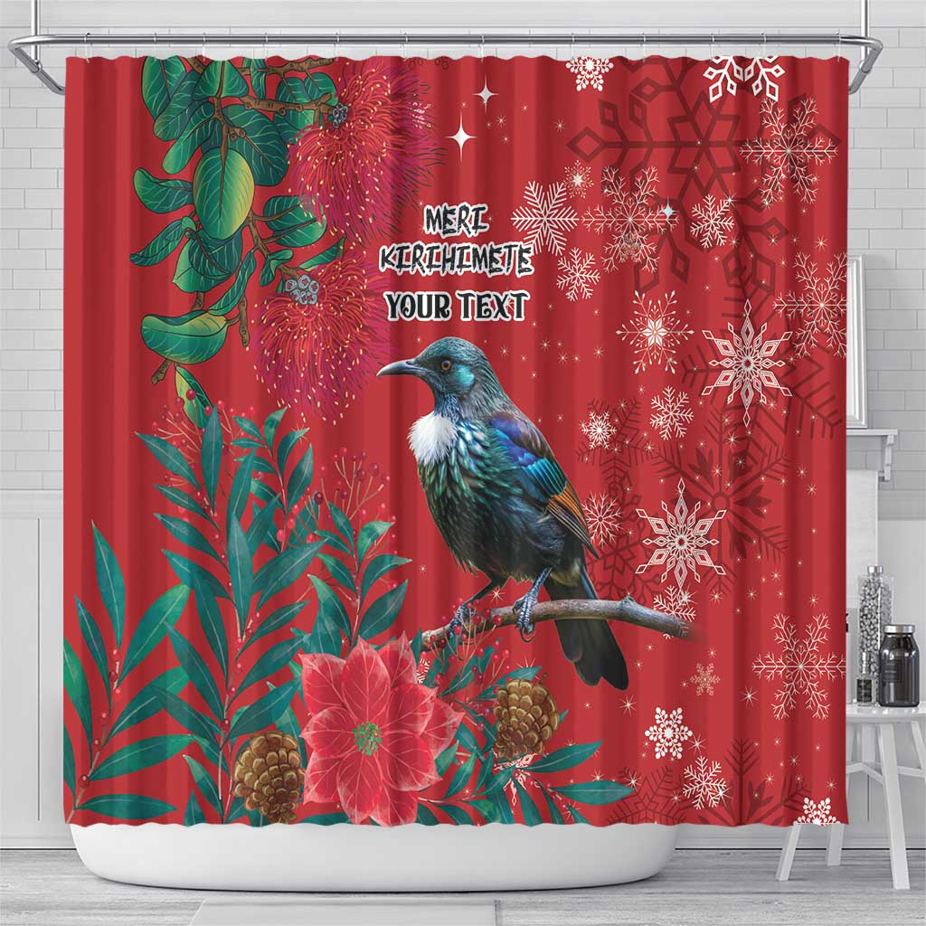 Tui Meri Kirihimete Personalised Shower Curtain Pohutukawa Flowers Red Motif - Aussie Hoodie