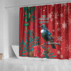 Tui Meri Kirihimete Personalised Shower Curtain Pohutukawa Flowers Red Motif - Aussie Hoodie