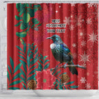 Tui Meri Kirihimete Personalised Shower Curtain Pohutukawa Flowers Red Motif - Aussie Hoodie