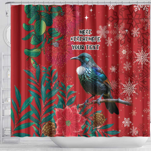 Tui Meri Kirihimete Personalised Shower Curtain Pohutukawa Flowers Red Motif - Aussie Hoodie
