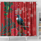 Tui Meri Kirihimete Personalised Shower Curtain Pohutukawa Flowers Red Motif - Aussie Hoodie