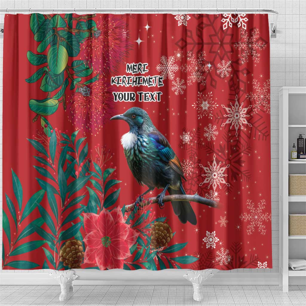 Tui Meri Kirihimete Personalised Shower Curtain Pohutukawa Flowers Red Motif - Aussie Hoodie