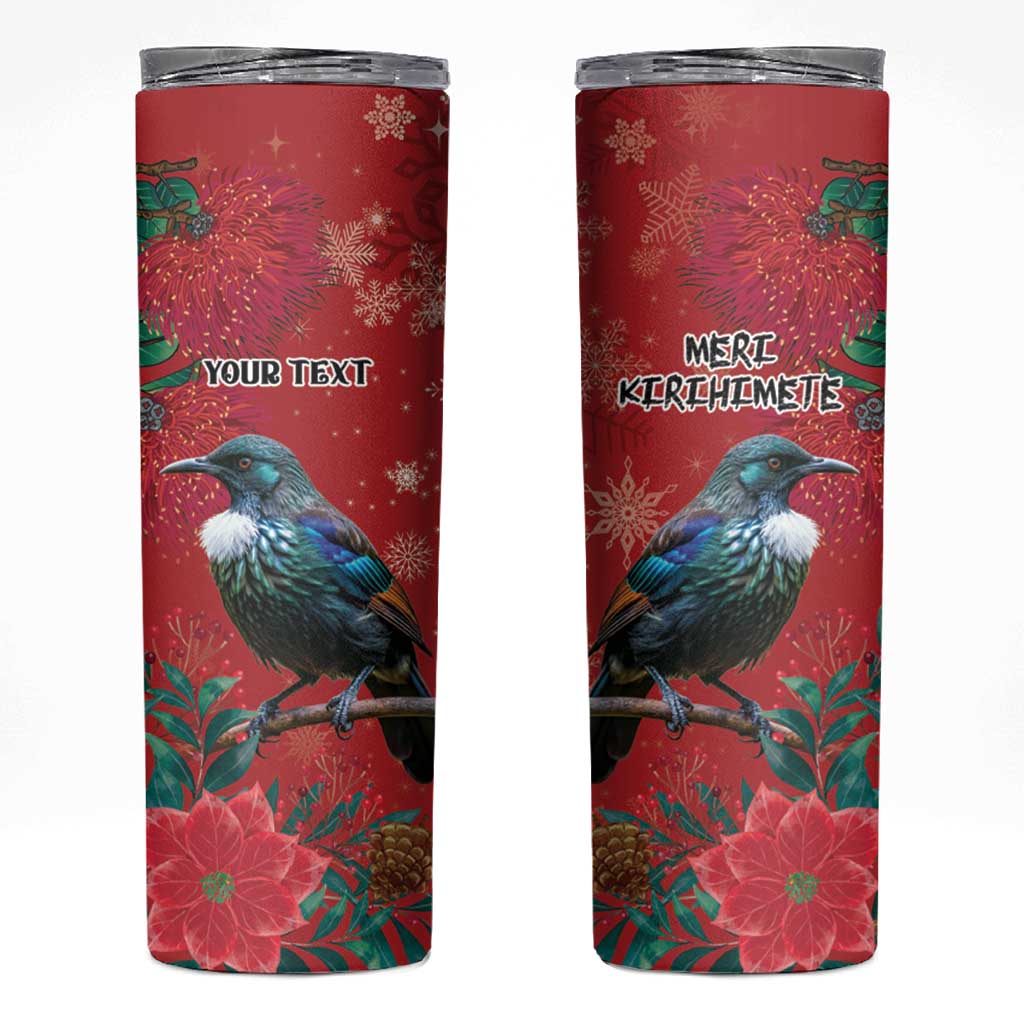 Tui Meri Kirihimete Personalised Skinny Tumbler Pohutukawa Flowers Red Motif - Aussie Hoodie
