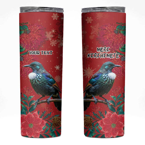 Tui Meri Kirihimete Personalised Skinny Tumbler Pohutukawa Flowers Red Motif - Aussie Hoodie