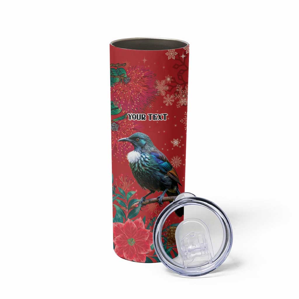 Tui Meri Kirihimete Personalised Skinny Tumbler Pohutukawa Flowers Red Motif - Aussie Hoodie