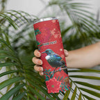 Tui Meri Kirihimete Personalised Skinny Tumbler Pohutukawa Flowers Red Motif - Aussie Hoodie