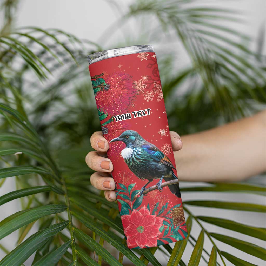 Tui Meri Kirihimete Personalised Skinny Tumbler Pohutukawa Flowers Red Motif - Aussie Hoodie