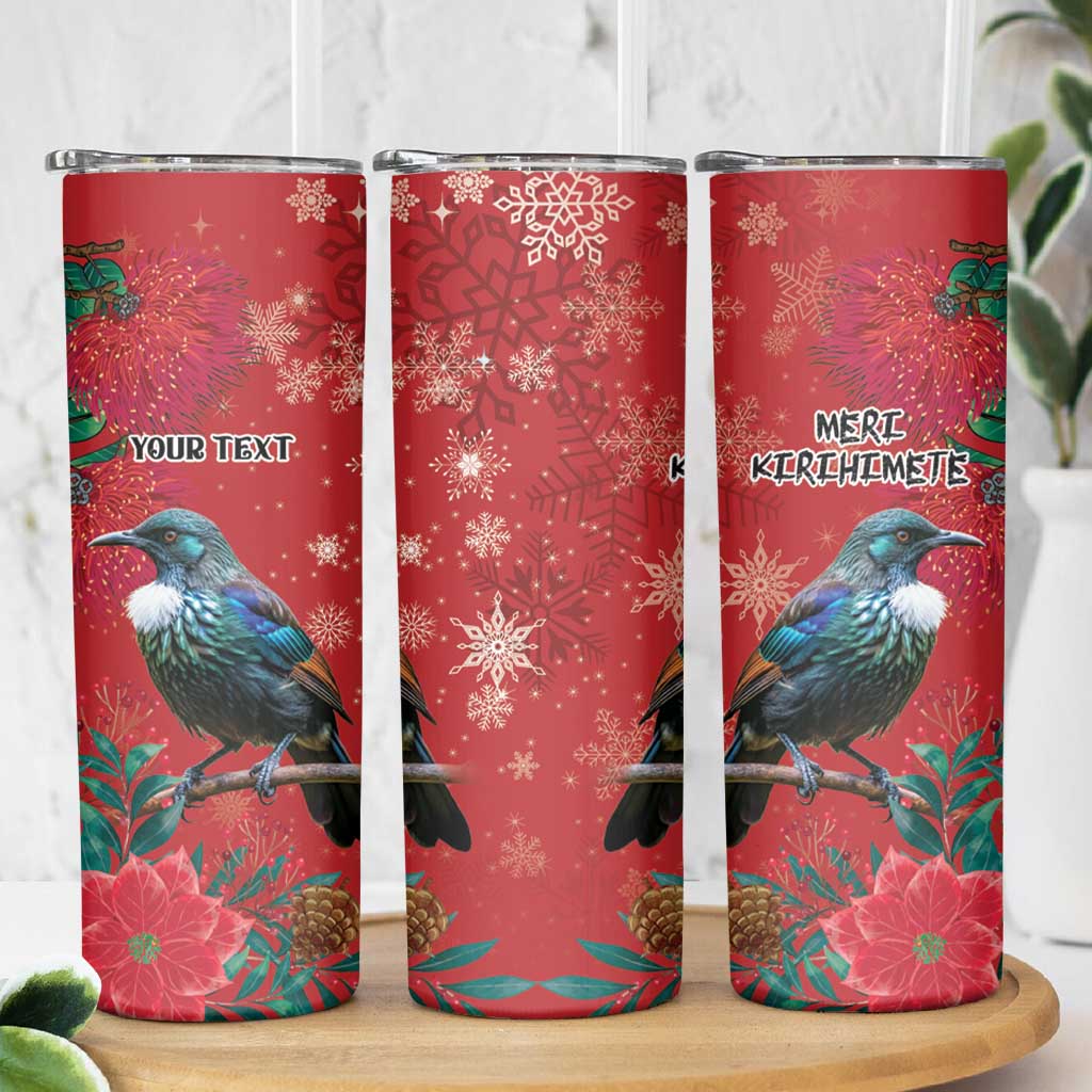 Tui Meri Kirihimete Personalised Skinny Tumbler Pohutukawa Flowers Red Motif - Aussie Hoodie