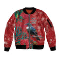 Tui Meri Kirihimete Personalised Sleeve Zip Bomber Jacket Pohutukawa Flowers Red Motif - Aussie Hoodie