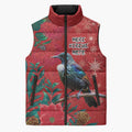 Tui Meri Kirihimete Personalised Sleeveless Puffer Jacket Pohutukawa Flowers Red Motif - Aussie Hoodie