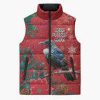 Tui Meri Kirihimete Personalised Sleeveless Puffer Jacket Pohutukawa Flowers Red Motif - Aussie Hoodie