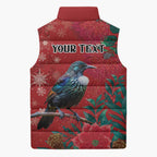 Tui Meri Kirihimete Personalised Sleeveless Puffer Jacket Pohutukawa Flowers Red Motif - Aussie Hoodie