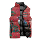 Tui Meri Kirihimete Personalised Sleeveless Puffer Jacket Pohutukawa Flowers Red Motif - Aussie Hoodie