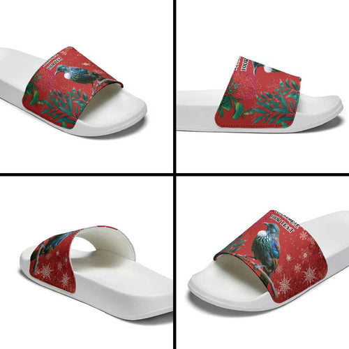 Tui Meri Kirihimete Personalised Slide Sandals Pohutukawa Flowers Red Motif - Aussie Hoodie