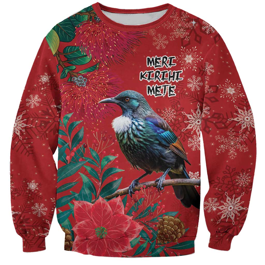 Tui Meri Kirihimete Personalised Sweatshirt Pohutukawa Flowers Red Motif - Aussie Hoodie