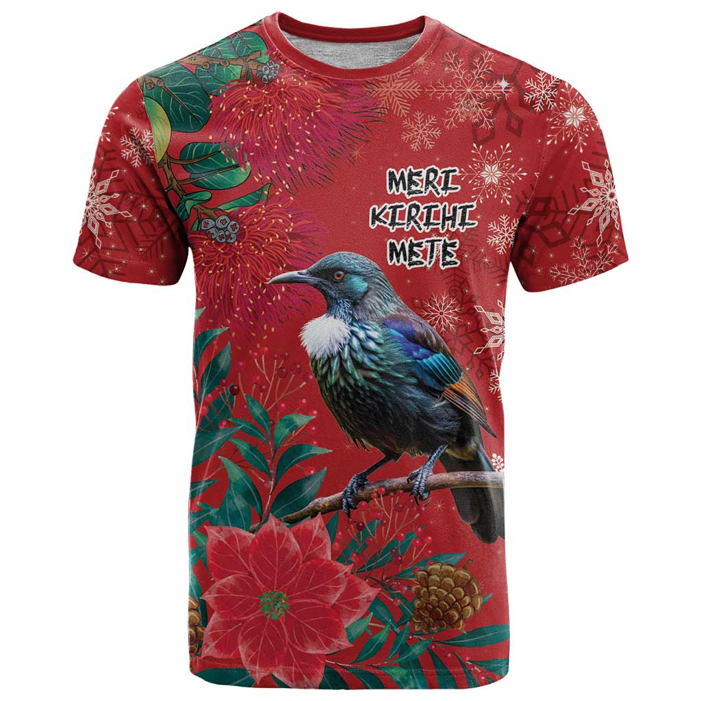 Tui Meri Kirihimete Personalised T Shirt Pohutukawa Flowers Red Motif - Aussie Hoodie