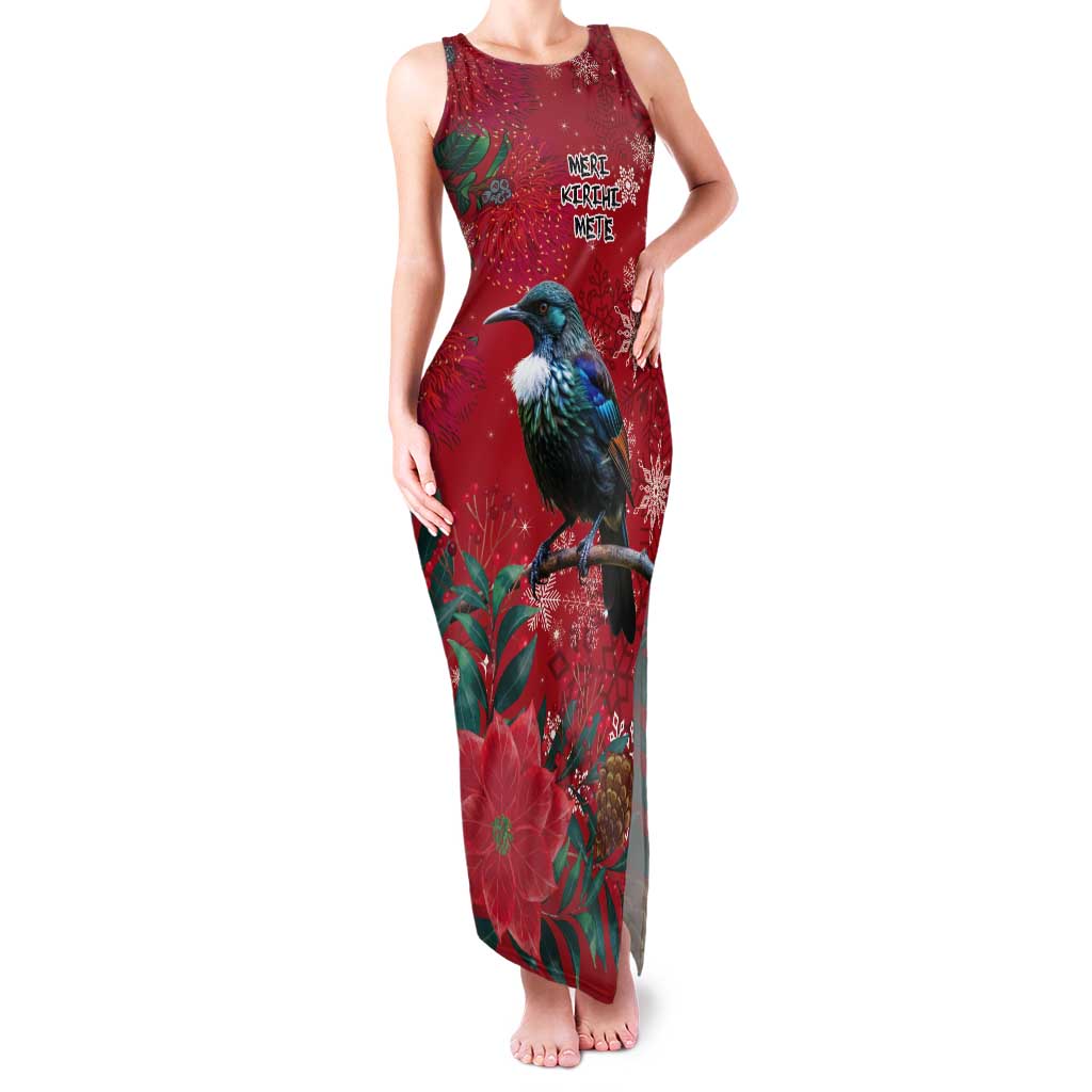 Tui Meri Kirihimete Personalised Tank Maxi Dress Pohutukawa Flowers Red Motif - Aussie Hoodie