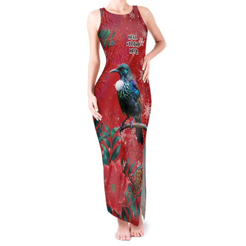 Tui Meri Kirihimete Personalised Tank Maxi Dress Pohutukawa Flowers Red Motif - Aussie Hoodie